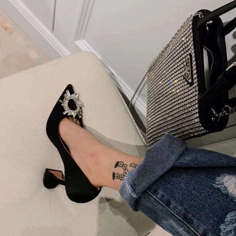 KIMLUD, High Heels Women's Crystal Diamond Buckle Sexy Shoes Pointed Shoes Stiletto Heels Womens Shoes, KIMLUD Womens Clothes