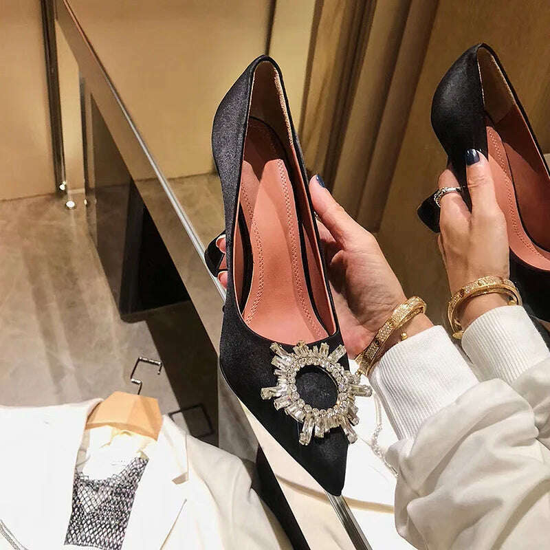 KIMLUD, High Heels Women's Crystal Diamond Buckle Sexy Shoes Pointed Shoes Stiletto Heels Womens Shoes, KIMLUD Womens Clothes