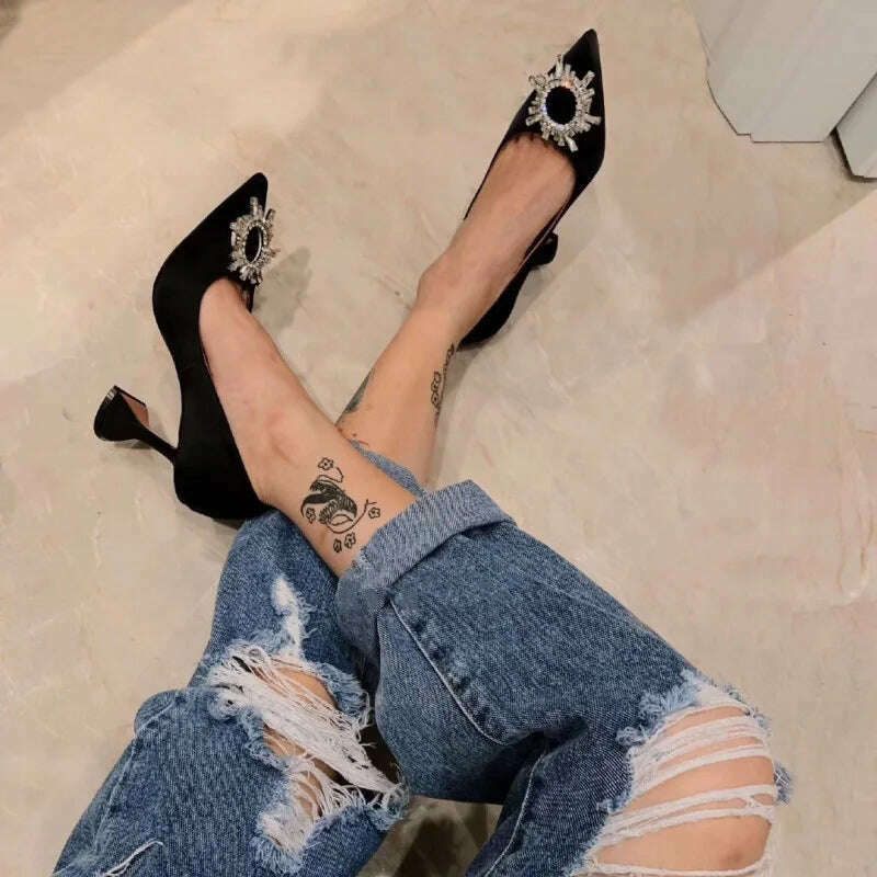 KIMLUD, High Heels Women's Crystal Diamond Buckle Sexy Shoes Pointed Shoes Stiletto Heels Womens Shoes, KIMLUD Womens Clothes
