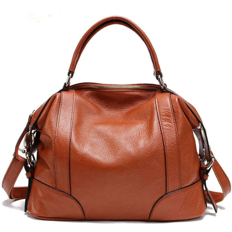 KIMLUD, High Quality A4 Top Grain Cowhide Genuine Leather Women Handbag Shoulder Messenger Bag Fashion Tote Purse Brown Blue Black M1006, brown-big, KIMLUD Womens Clothes