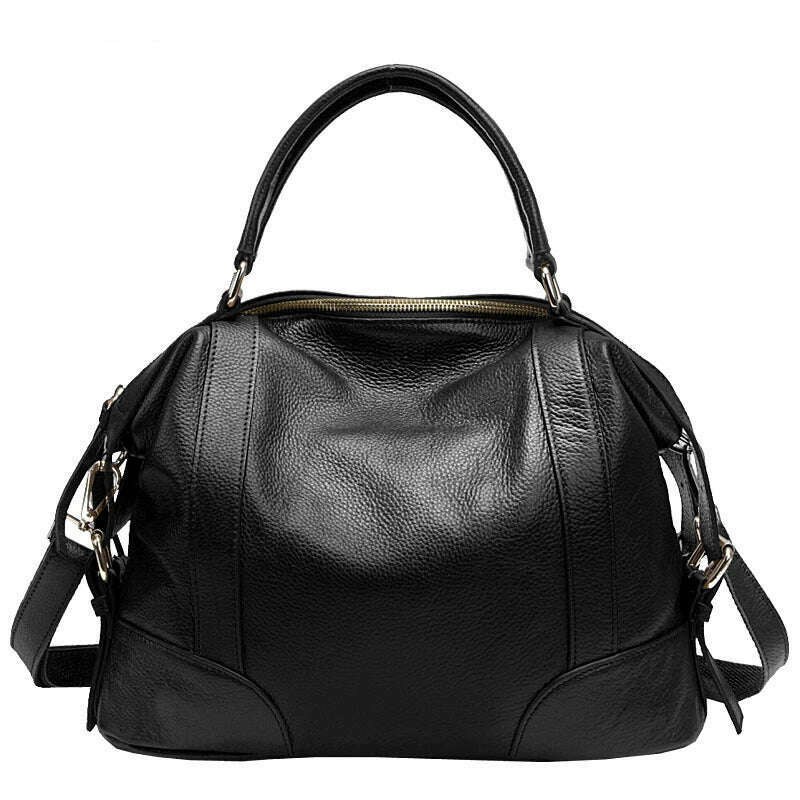 KIMLUD, High Quality A4 Top Grain Cowhide Genuine Leather Women Handbag Shoulder Messenger Bag Fashion Tote Purse Brown Blue Black M1006, black-big, KIMLUD APPAREL - Womens Clothes