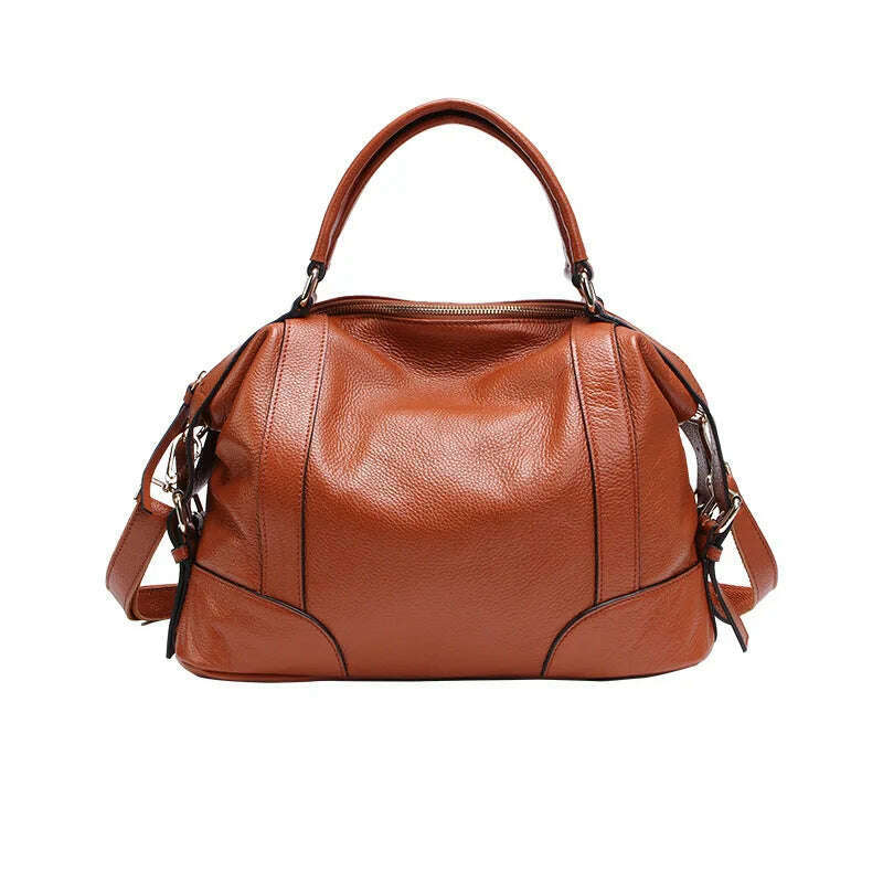 KIMLUD, High Quality A4 Top Grain Cowhide Genuine Leather Women Handbag Shoulder Messenger Bag Fashion Tote Purse Brown Blue Black M1006, brown-small, KIMLUD APPAREL - Womens Clothes