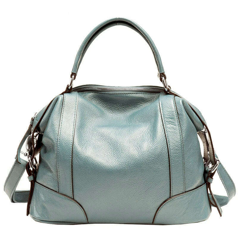 KIMLUD, High Quality A4 Top Grain Cowhide Genuine Leather Women Handbag Shoulder Messenger Bag Fashion Tote Purse Brown Blue Black M1006, light blue-big, KIMLUD APPAREL - Womens Clothes