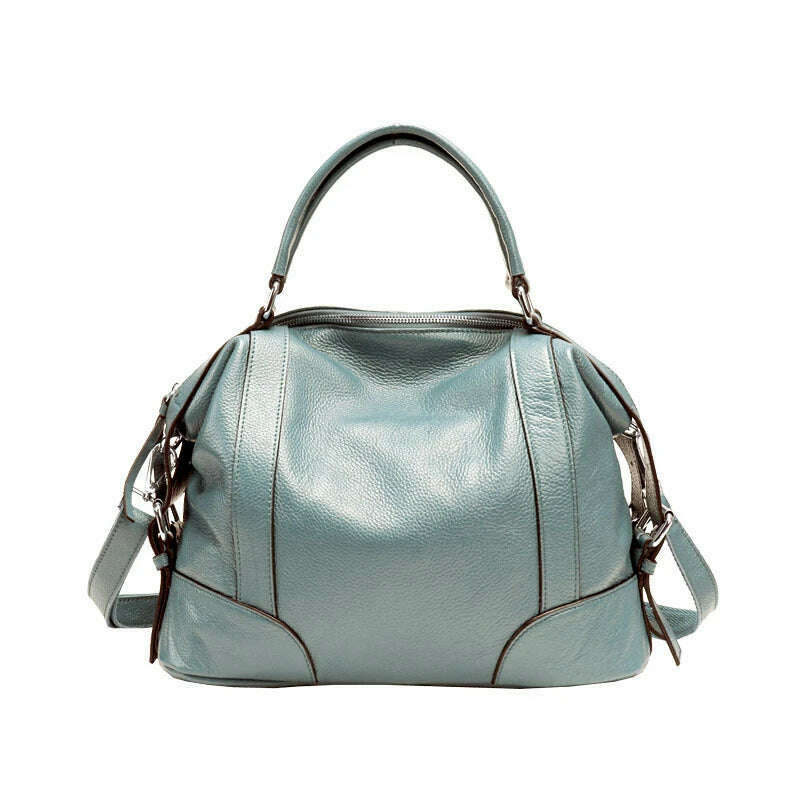 KIMLUD, High Quality A4 Top Grain Cowhide Genuine Leather Women Handbag Shoulder Messenger Bag Fashion Tote Purse Brown Blue Black M1006, light blue-small, KIMLUD APPAREL - Womens Clothes