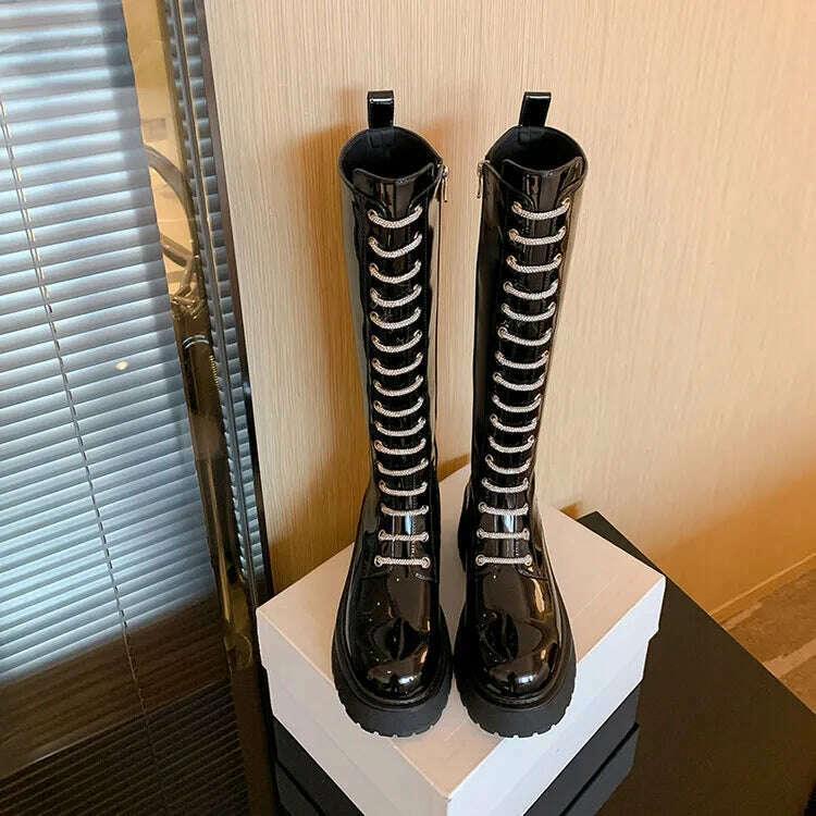 KIMLUD, High quality autumn and winter women's shoes Over-the-Knee botas de dama Fashion trend Round toe Locomotive style platform boots, KIMLUD Womens Clothes