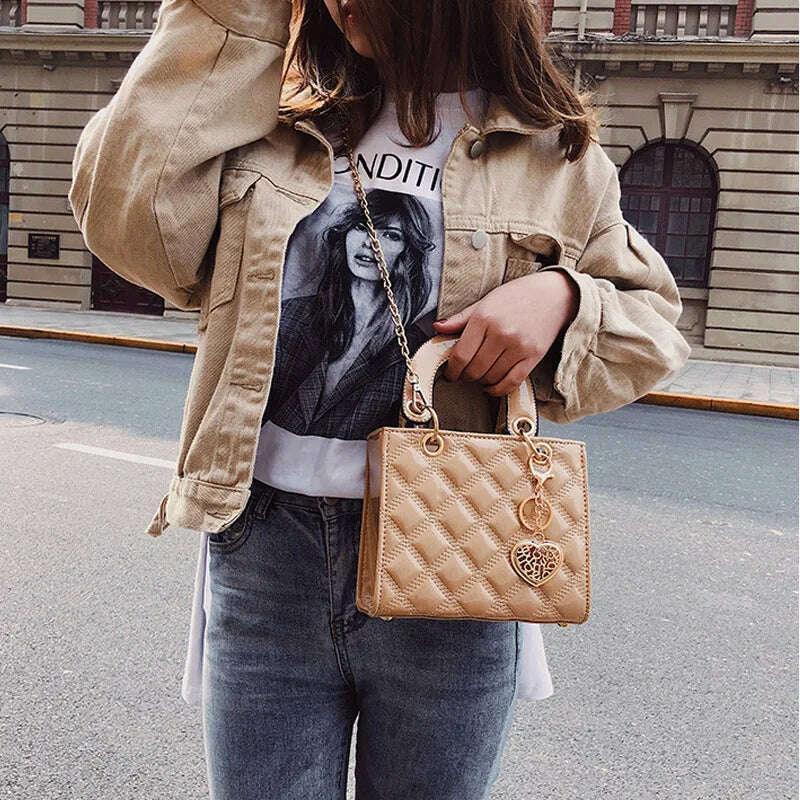 KIMLUD, High Quality Women Shoulder Bag Handbag Clutch Diamond Stripe Chain Crossbody Bag Female Travel Hand Purse, KIMLUD Womens Clothes
