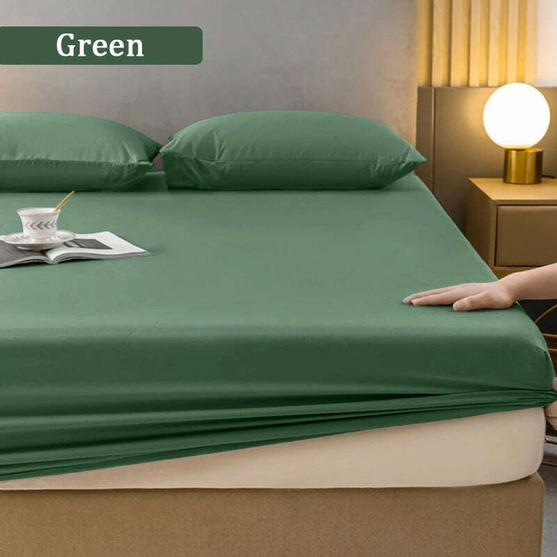 KIMLUD, High Quality Fitted Sheet Single Double King Queen Size Mattress Cover With Elastic Band Bed Sheet 90/120/150/180 Fit Sheet, Green / 90X200X38cm1pc, KIMLUD APPAREL - Womens Clothes
