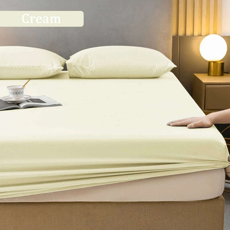 KIMLUD, High Quality Fitted Sheet Single Double King Queen Size Mattress Cover With Elastic Band Bed Sheet 90/120/150/180 Fit Sheet, Cream / 180X200X38cm1pc, KIMLUD APPAREL - Womens Clothes