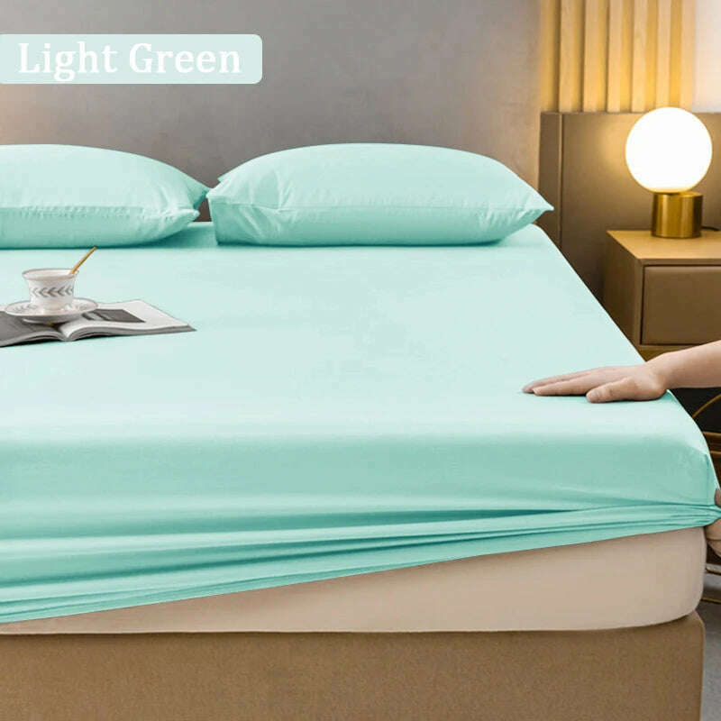 KIMLUD, High Quality Fitted Sheet Single Double King Queen Size Mattress Cover With Elastic Band Bed Sheet 90/120/150/180 Fit Sheet, Light Green / 120X200X38cm1pc, KIMLUD APPAREL - Womens Clothes