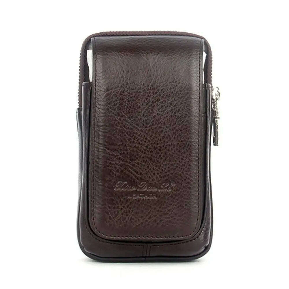 KIMLUD, High Quality Men Genuine Leather Waist Pack Bag Coin Cigarette Purse Pocket Pouch Belt Bum Cell/Mobile Phone Case Fanny Bags, Vertical Coffee L, KIMLUD APPAREL - Womens Clothes