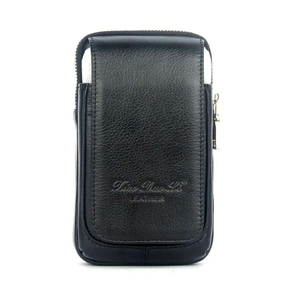 KIMLUD, High Quality Men Genuine Leather Waist Pack Bag Coin Cigarette Purse Pocket Pouch Belt Bum Cell/Mobile Phone Case Fanny Bags, Vertical Black L, KIMLUD APPAREL - Womens Clothes
