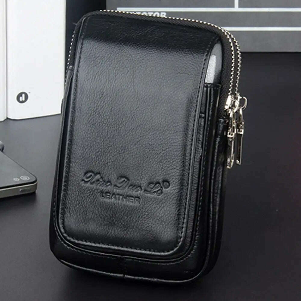 KIMLUD, High Quality Men Genuine Leather Waist Pack Bag Coin Cigarette Purse Pocket Pouch Belt Bum Cell/Mobile Phone Case Fanny Bags, Vertical Black S, KIMLUD APPAREL - Womens Clothes