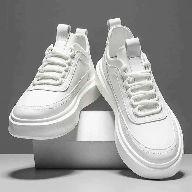 KIMLUD, High Quality Men Sports Shoes Pu Leather Platform Casual Shoes for Men Fashion Comfortable Tennis Shoe Male Vulcanized Shoes, WHITE / 43, KIMLUD Womens Clothes