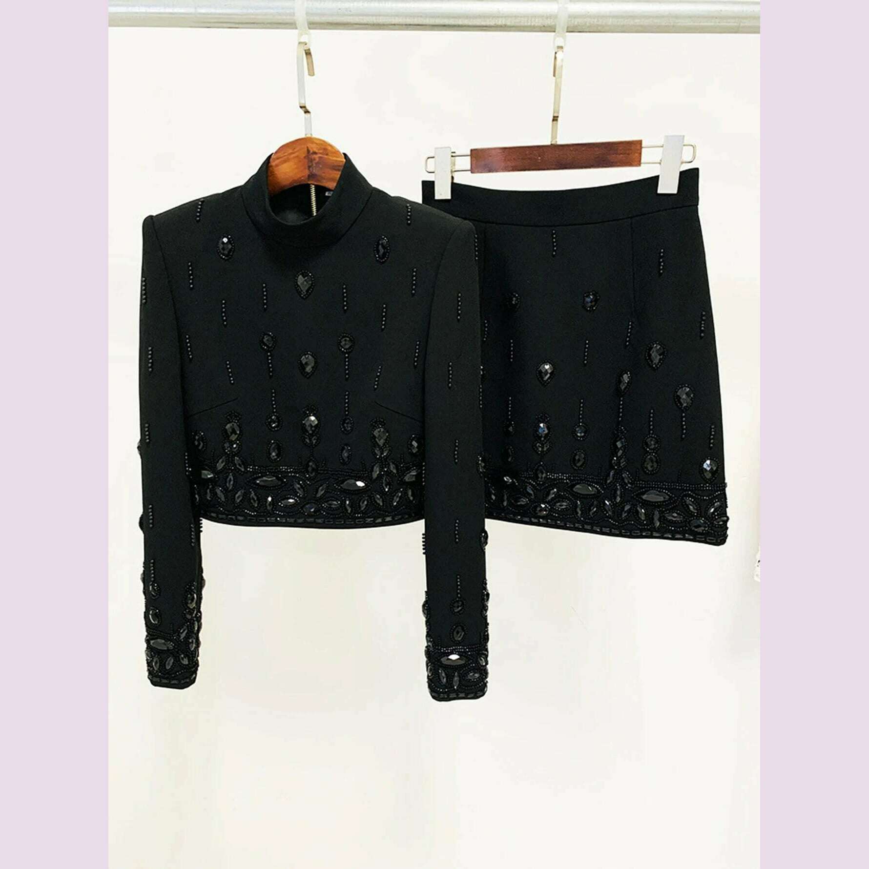 KIMLUD, High Quality New Fashion Women's Heavy Industry Crystal Beads Slim Fit Yellow Set Sexy Short Top+Dress Party 2 Two Piece Set, KIMLUD Womens Clothes