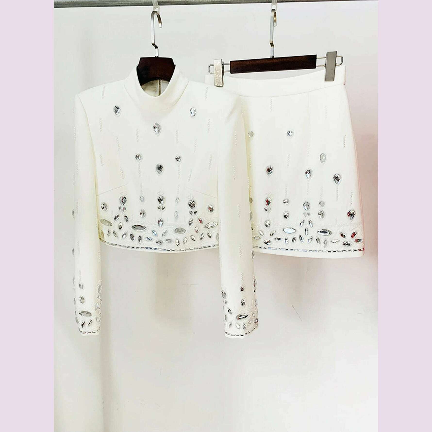 KIMLUD, High Quality New Fashion Women's Heavy Industry Crystal Beads Slim Fit Yellow Set Sexy Short Top+Dress Party 2 Two Piece Set, KIMLUD Womens Clothes