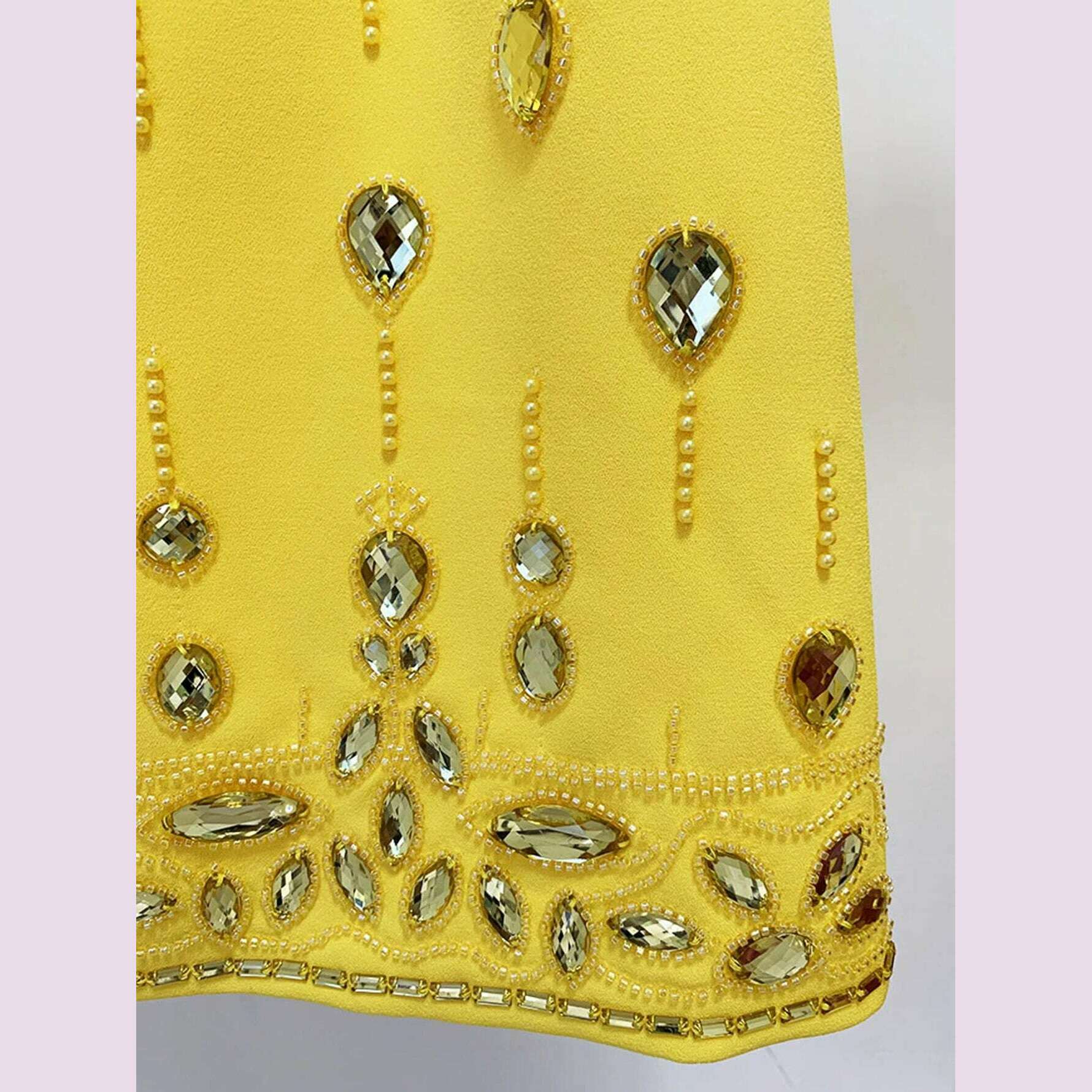 KIMLUD, High Quality New Fashion Women's Heavy Industry Crystal Beads Slim Fit Yellow Set Sexy Short Top+Dress Party 2 Two Piece Set, KIMLUD Womens Clothes