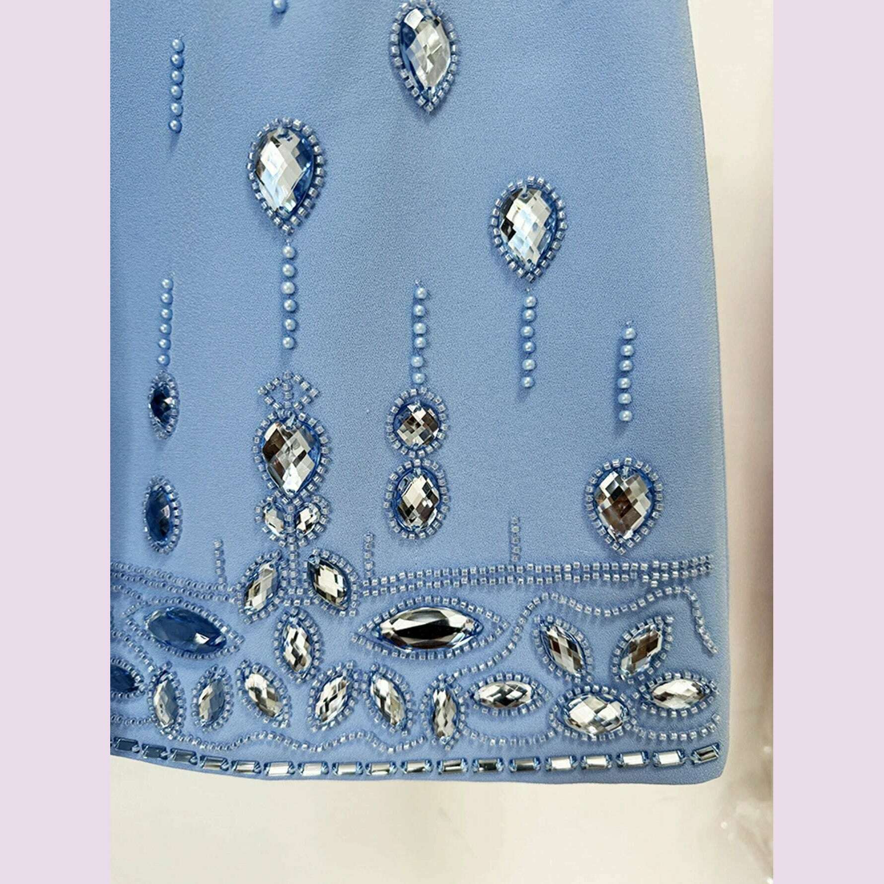 KIMLUD, High Quality New Fashion Women's Heavy Industry Crystal Beads Slim Fit Yellow Set Sexy Short Top+Dress Party 2 Two Piece Set, KIMLUD Womens Clothes