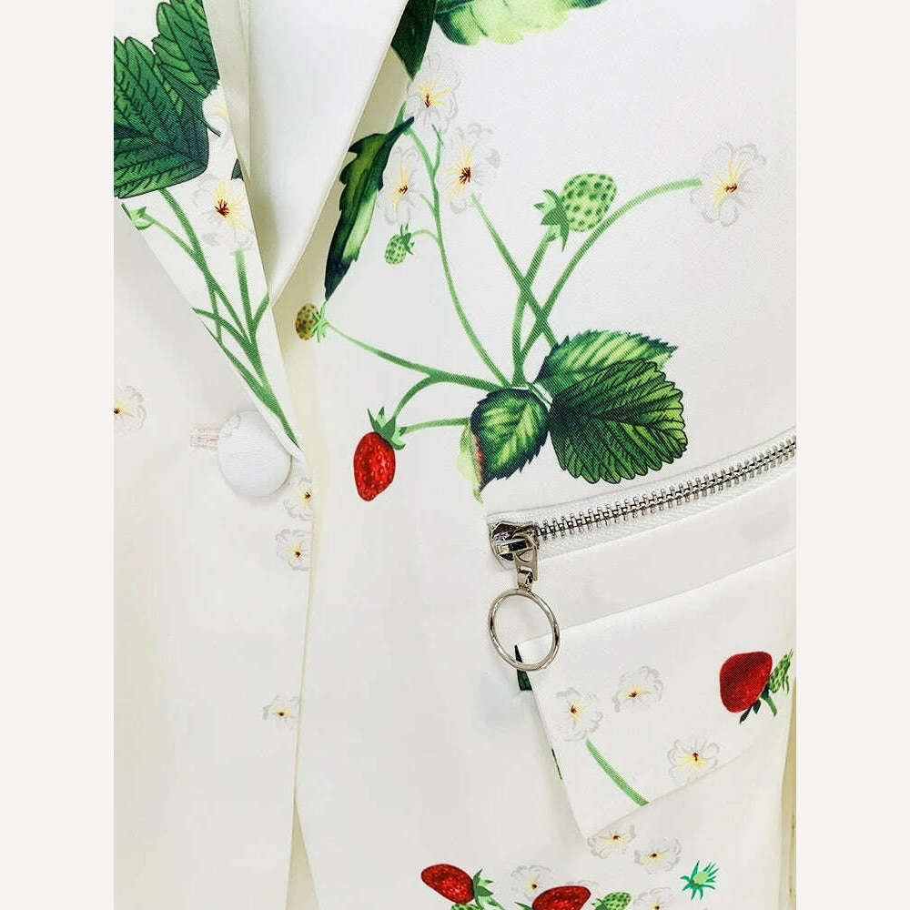 KIMLUD, HIGH QUALITY Newest 2024 Designer Runway Suit Set Women's Single Button Strawberry Floral Printed Blazer Pants Suit 2pcs, KIMLUD Womens Clothes