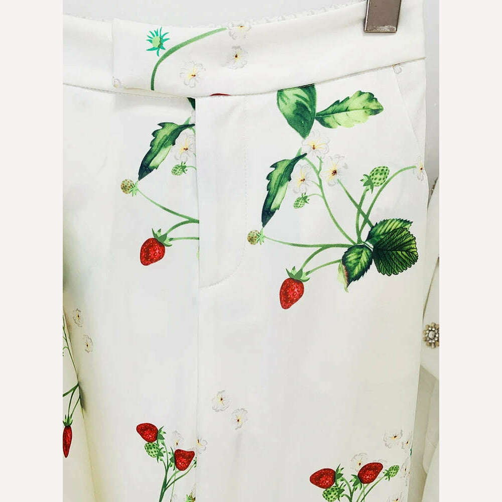 KIMLUD, HIGH QUALITY Newest 2024 Designer Runway Suit Set Women's Single Button Strawberry Floral Printed Blazer Pants Suit 2pcs, KIMLUD Womens Clothes