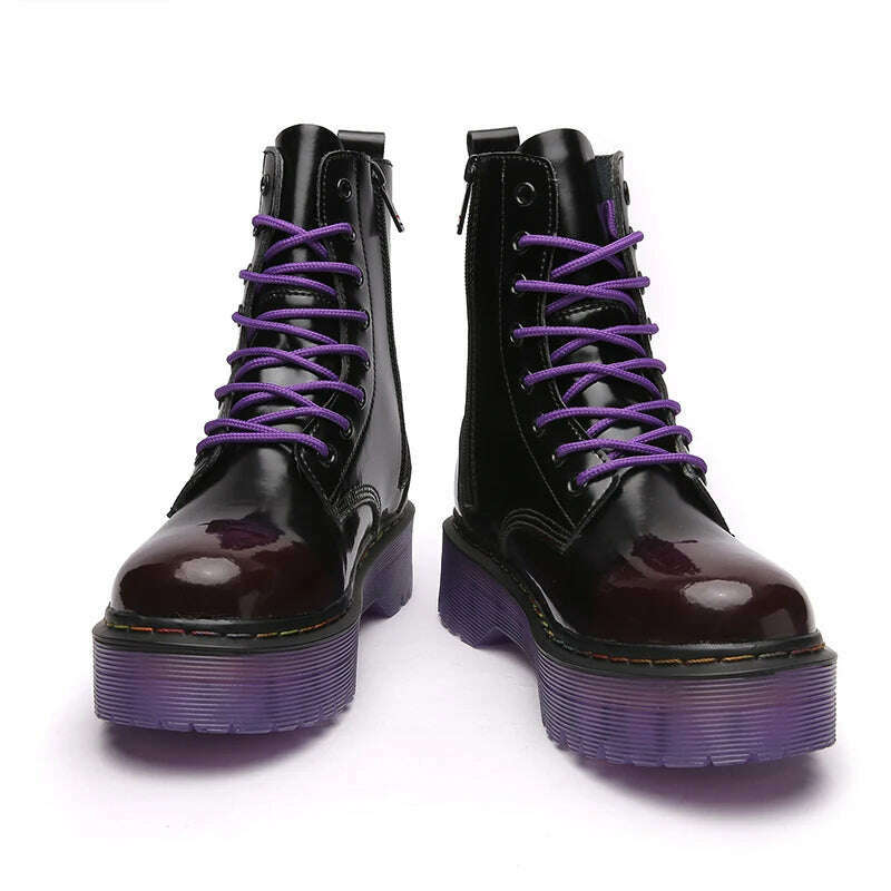 KIMLUD, High Quality Platform Boots Women Shoes Autumn Winter Lace-up Zipper Black Ankle Boots Punk Shoes Thick Bottom Motorcycle Boots, KIMLUD Womens Clothes