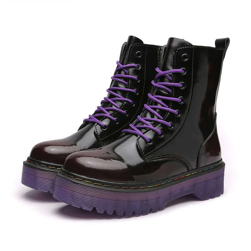 KIMLUD, High Quality Platform Boots Women Shoes Autumn Winter Lace-up Zipper Black Ankle Boots Punk Shoes Thick Bottom Motorcycle Boots, KIMLUD Womens Clothes