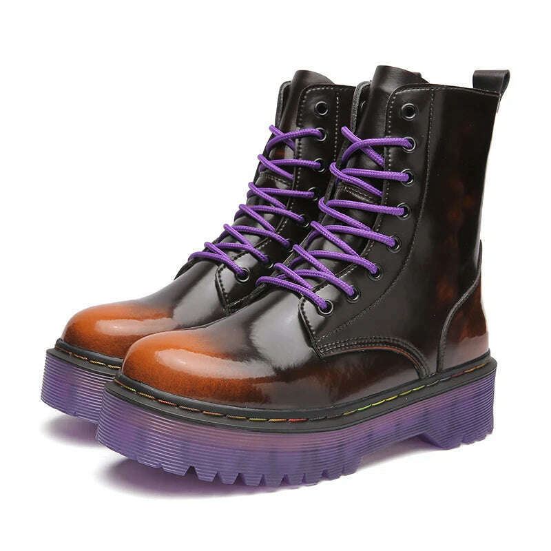 KIMLUD, High Quality Platform Boots Women Shoes Autumn Winter Lace-up Zipper Black Ankle Boots Punk Shoes Thick Bottom Motorcycle Boots, KIMLUD Womens Clothes