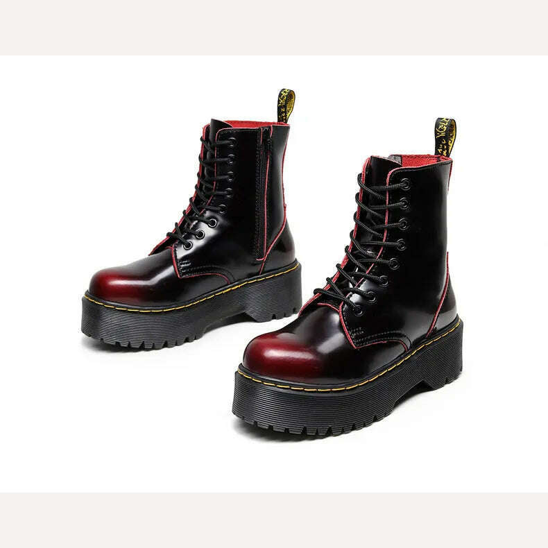 KIMLUD, High Quality Platform Boots Women Shoes Autumn Winter Lace-up Zipper Black Ankle Boots Punk Shoes Thick Bottom Motorcycle Boots, KIMLUD Womens Clothes