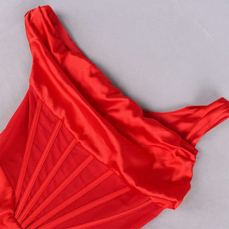 High Quality Satin Bodycon Dress Elegant Women Party Dress 2021 Red Off The Shoulder Sexy Dress Celebrity Evening Night Dresses - KIMLUD