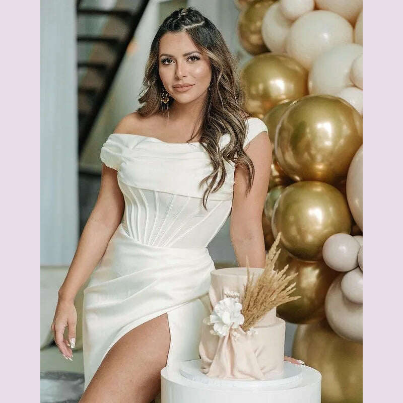 High Quality Satin Bodycon Dress Elegant Women Party Dress 2021 Red Off The Shoulder Sexy Dress Celebrity Evening Night Dresses - KIMLUD