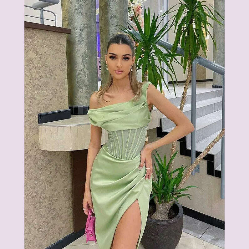 High Quality Satin Bodycon Dress Elegant Women Party Dress 2021 Red Off The Shoulder Sexy Dress Celebrity Evening Night Dresses - KIMLUD