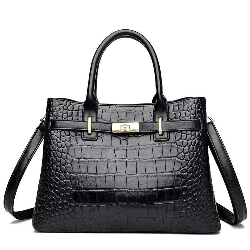 KIMLUD, High Quality Soft Leather Shoulder Crossbody Bags For Women Luxury Designer Handbag Brand Stylish Crocodile Print Vintage Bag, Black, KIMLUD APPAREL - Womens Clothes