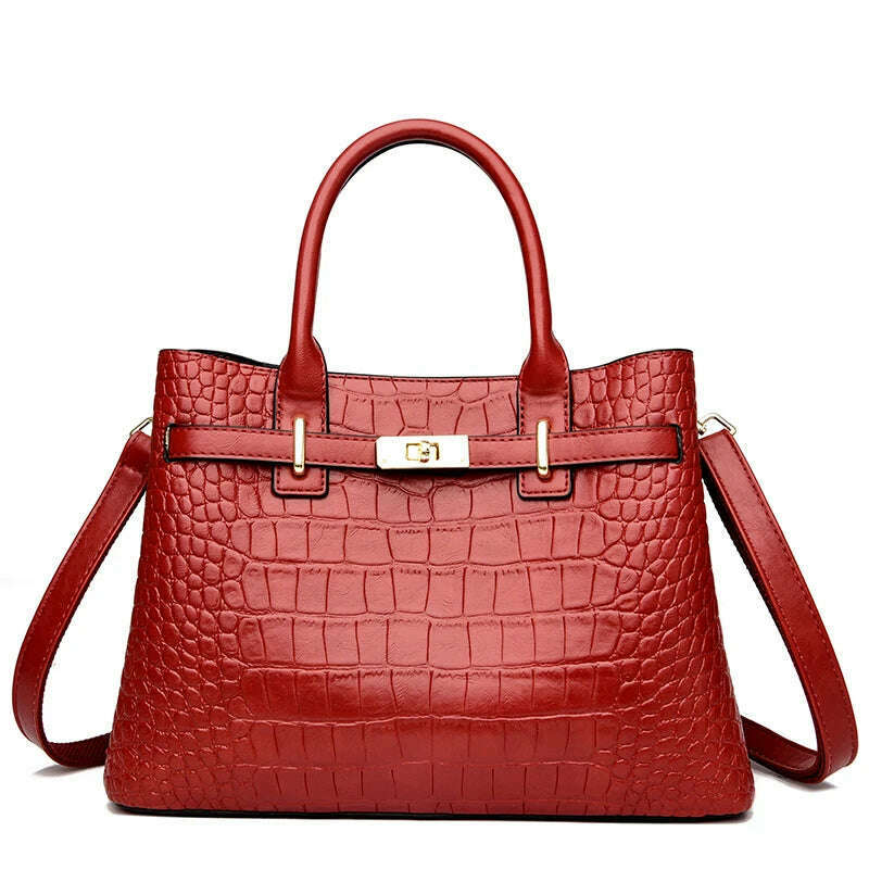 KIMLUD, High Quality Soft Leather Shoulder Crossbody Bags For Women Luxury Designer Handbag Brand Stylish Crocodile Print Vintage Bag, Red, KIMLUD APPAREL - Womens Clothes