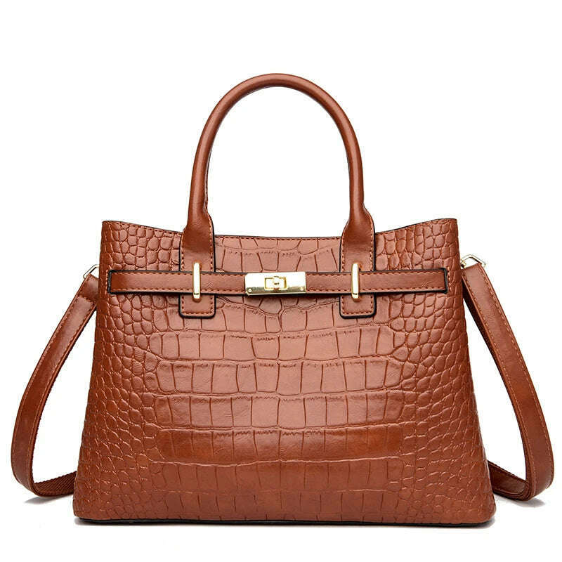 KIMLUD, High Quality Soft Leather Shoulder Crossbody Bags For Women Luxury Designer Handbag Brand Stylish Crocodile Print Vintage Bag, Yellow, KIMLUD APPAREL - Womens Clothes