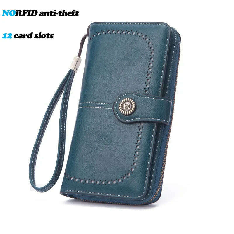 KIMLUD, High Quality Women Wallet RFID Anti-theft Leather Wallets For Woman Long Zipper Large Ladies Clutch Bag Female Purse Card Holder, KIMLUD Womens Clothes
