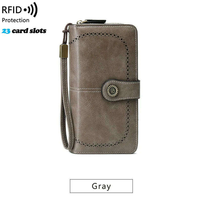KIMLUD, High Quality Women Wallet RFID Anti-theft Leather Wallets For Woman Long Zipper Large Ladies Clutch Bag Female Purse Card Holder, Gray-1, KIMLUD Womens Clothes