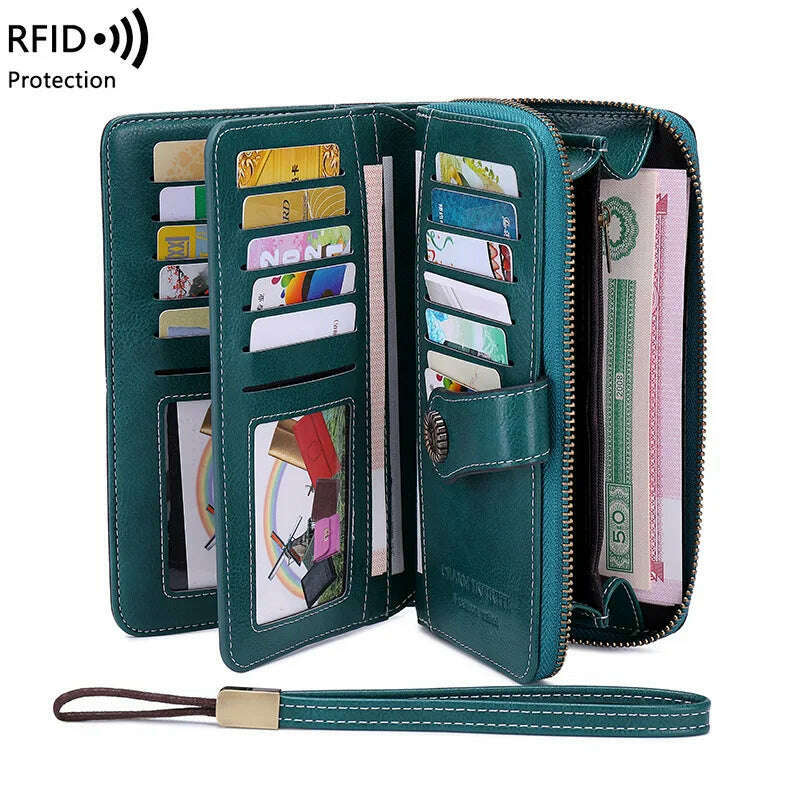 KIMLUD, High Quality Women Wallet RFID Anti-theft Leather Wallets For Woman Long Zipper Large Ladies Clutch Bag Female Purse Card Holder, KIMLUD Womens Clothes