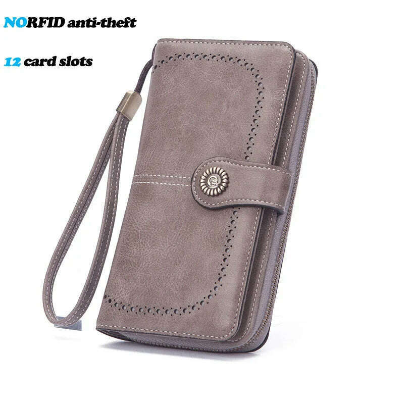 KIMLUD, High Quality Women Wallet RFID Anti-theft Leather Wallets For Woman Long Zipper Large Ladies Clutch Bag Female Purse Card Holder, Gray-2, KIMLUD Womens Clothes
