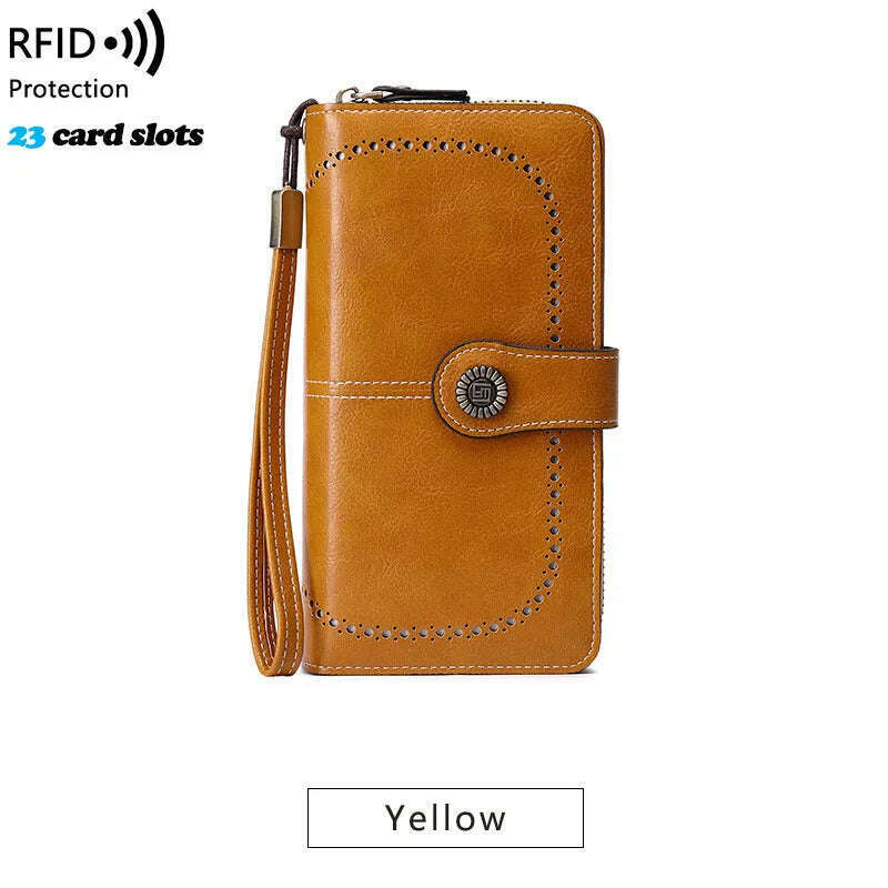 KIMLUD, High Quality Women Wallet RFID Anti-theft Leather Wallets For Woman Long Zipper Large Ladies Clutch Bag Female Purse Card Holder, Yellow-1, KIMLUD Womens Clothes
