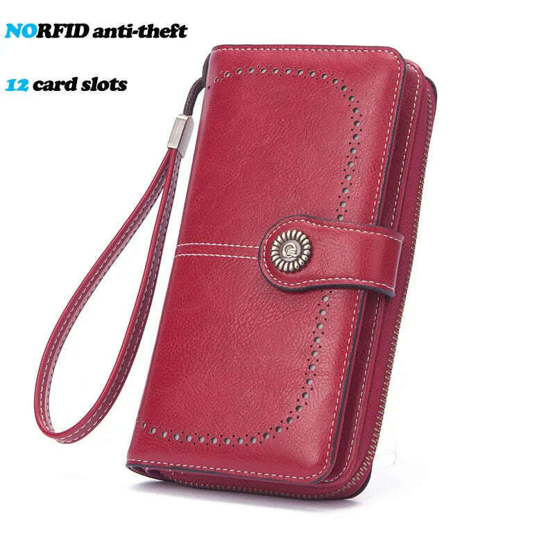 KIMLUD, High Quality Women Wallet RFID Anti-theft Leather Wallets For Woman Long Zipper Large Ladies Clutch Bag Female Purse Card Holder, Red-2, KIMLUD Womens Clothes