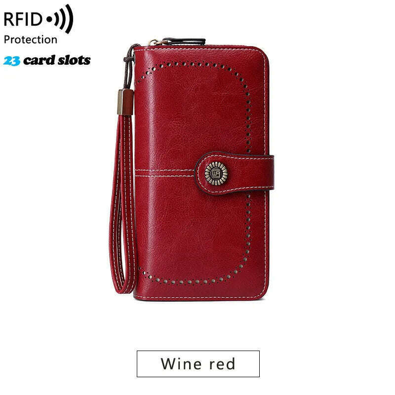KIMLUD, High Quality Women Wallet RFID Anti-theft Leather Wallets For Woman Long Zipper Large Ladies Clutch Bag Female Purse Card Holder, Red-1, KIMLUD Womens Clothes