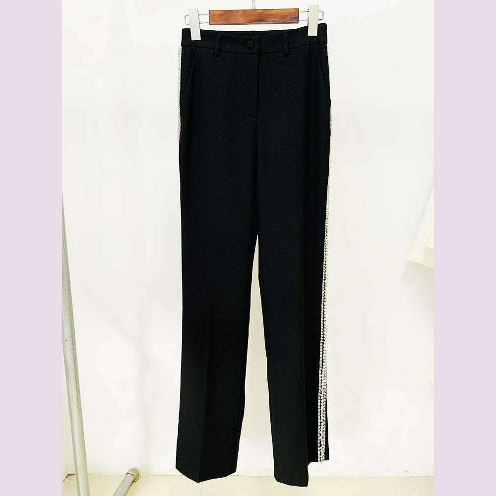 KIMLUD, HIGH STREET Newest 2024 Designer Jacket Women's Diamonds Crystal Beaded Blazer Straight Pants, KIMLUD Womens Clothes