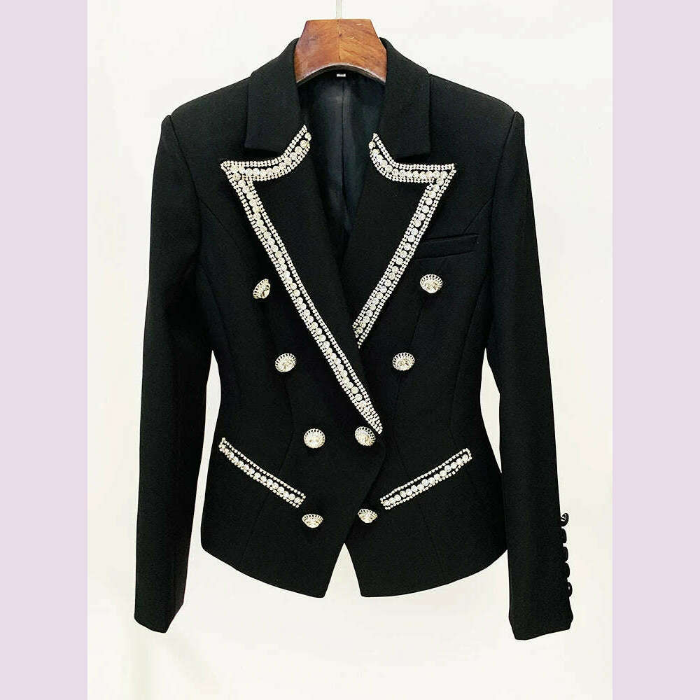 KIMLUD, HIGH STREET Newest 2024 Designer Jacket Women's Diamonds Crystal Beaded Blazer Straight Pants, KIMLUD Womens Clothes