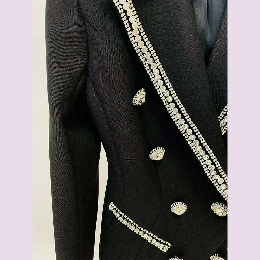 KIMLUD, HIGH STREET Newest 2024 Designer Jacket Women's Diamonds Crystal Beaded Blazer Straight Pants, KIMLUD Womens Clothes
