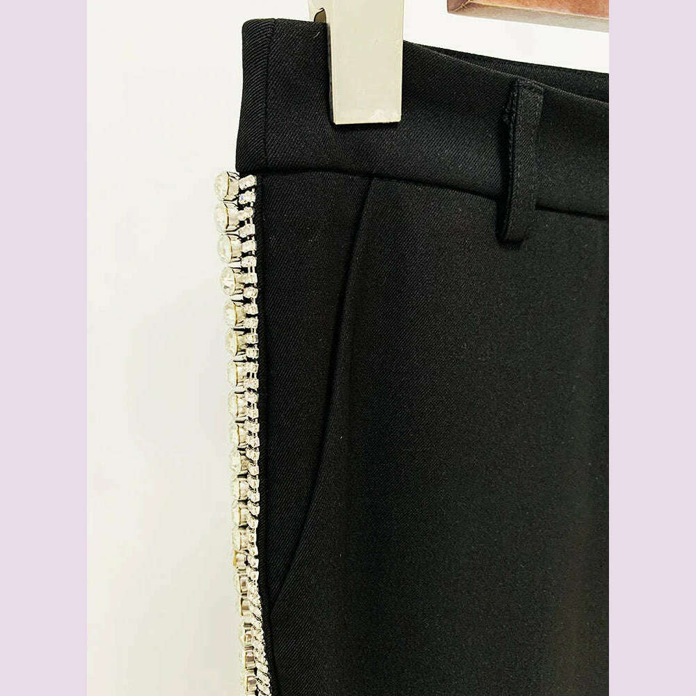 KIMLUD, HIGH STREET Newest 2024 Designer Jacket Women's Diamonds Crystal Beaded Blazer Straight Pants, KIMLUD Womens Clothes