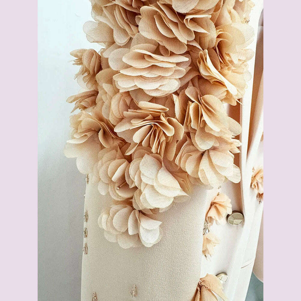 KIMLUD, HIGH STREET Newest Fashion 2024 Designer Maxi Dresses Women's Long Sleeve Stunning Flowers Appliques Beaded Long Dress, KIMLUD Womens Clothes
