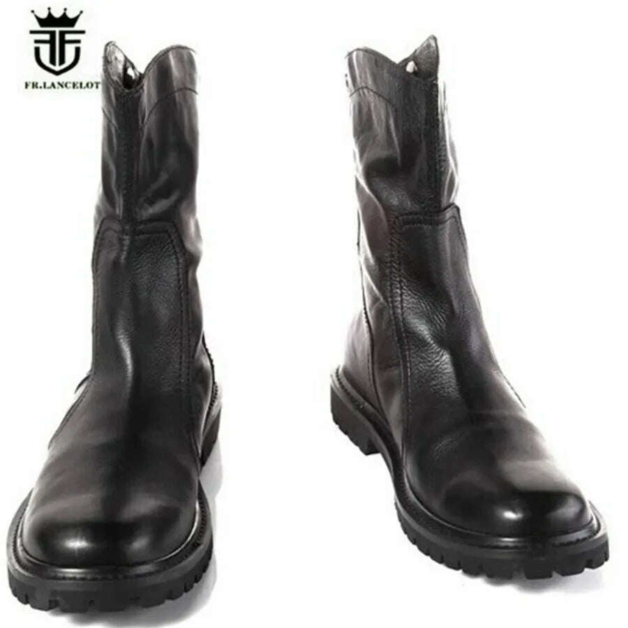 KIMLUD, High Top England Genuine Leather Knight Cowboy Boots New Zip Warm Plush Men Outdoor Winter Martin Boots, KIMLUD Womens Clothes