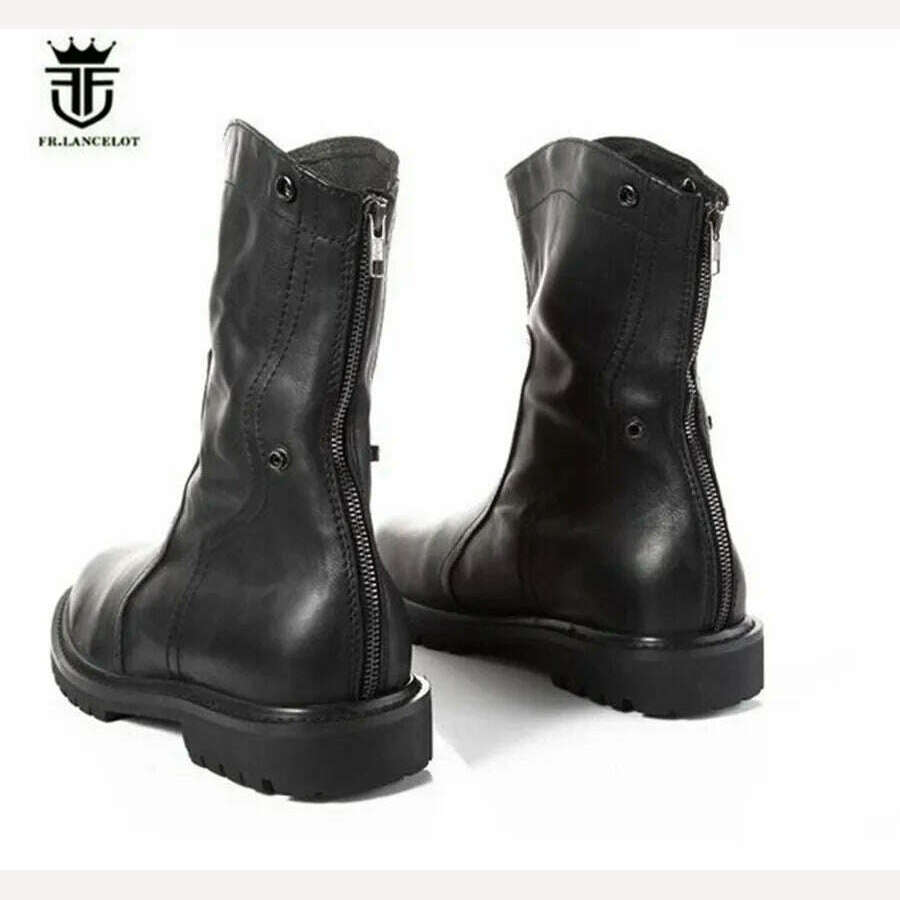 KIMLUD, High Top England Genuine Leather Knight Cowboy Boots New Zip Warm Plush Men Outdoor Winter Martin Boots, KIMLUD Womens Clothes