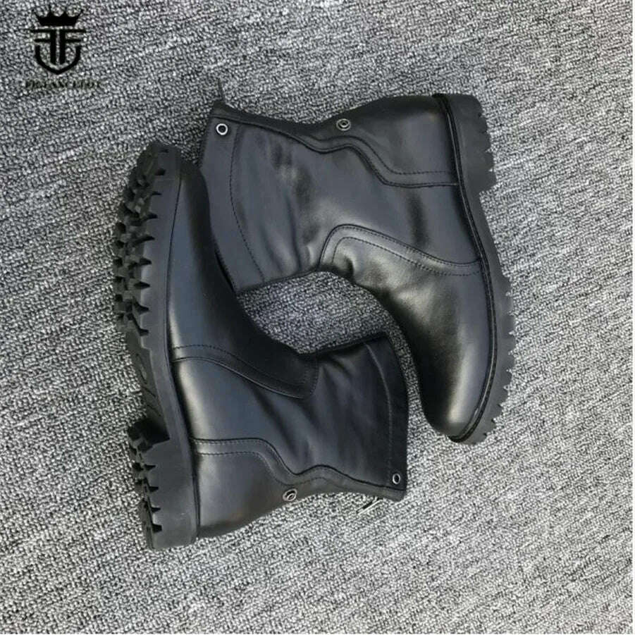 KIMLUD, High Top England Genuine Leather Knight Cowboy Boots New Zip Warm Plush Men Outdoor Winter Martin Boots, KIMLUD Womens Clothes