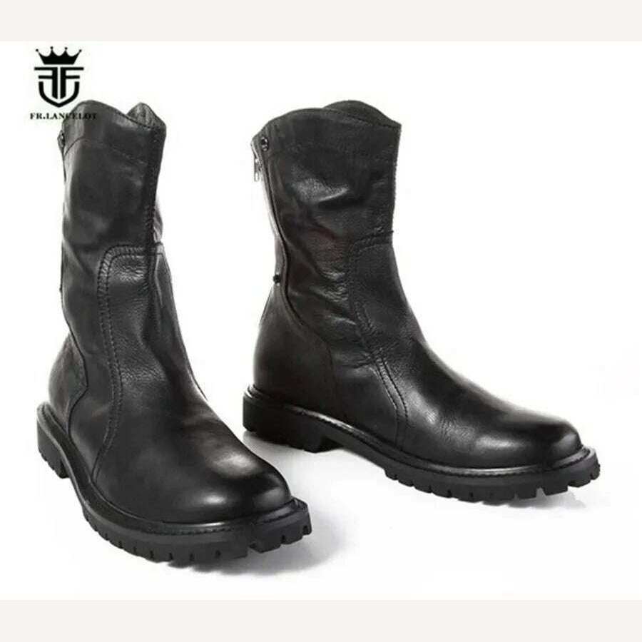 KIMLUD, High Top England Genuine Leather Knight Cowboy Boots New Zip Warm Plush Men Outdoor Winter Martin Boots, black / 6, KIMLUD APPAREL - Womens Clothes