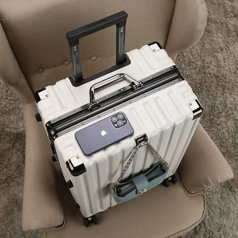 KIMLUD, High-value student rolling luggage men women fashion new trolley suitcase carry on large-capacity silent travel boarding case, White / 26Inches 650mm, KIMLUD APPAREL - Womens Clothes